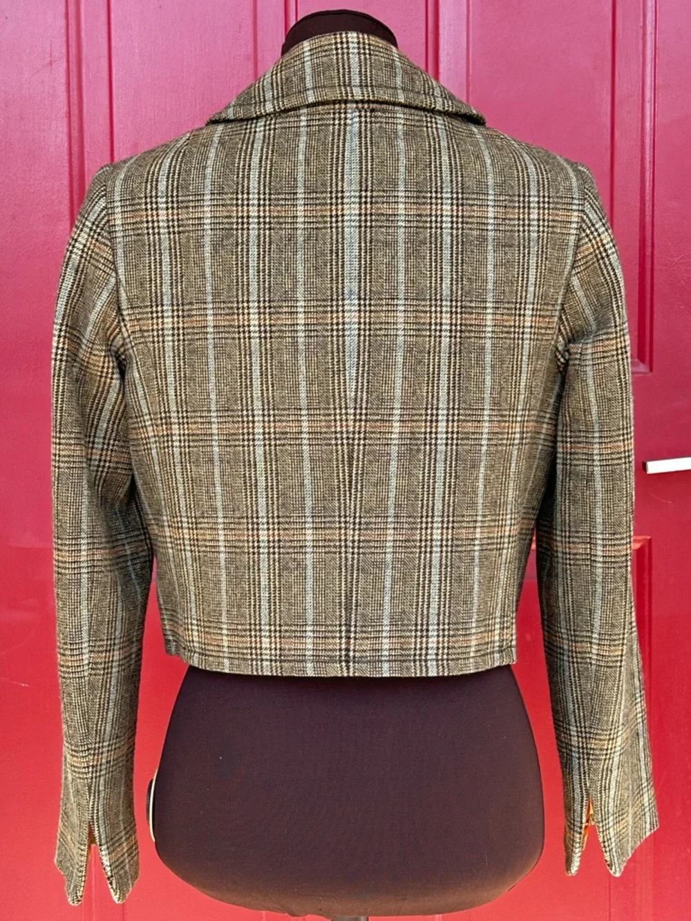 J CREW s6 brn Plaid Cropped Blazer-rounded collar-lined-wool-adorable-LOOKS NEW! - Picture 2 of 6